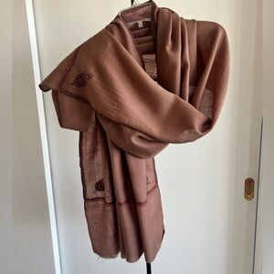 New 100% Wool Kashmir Shawl Wrap Taupe Floral Hand Embroidered Border & Motifs